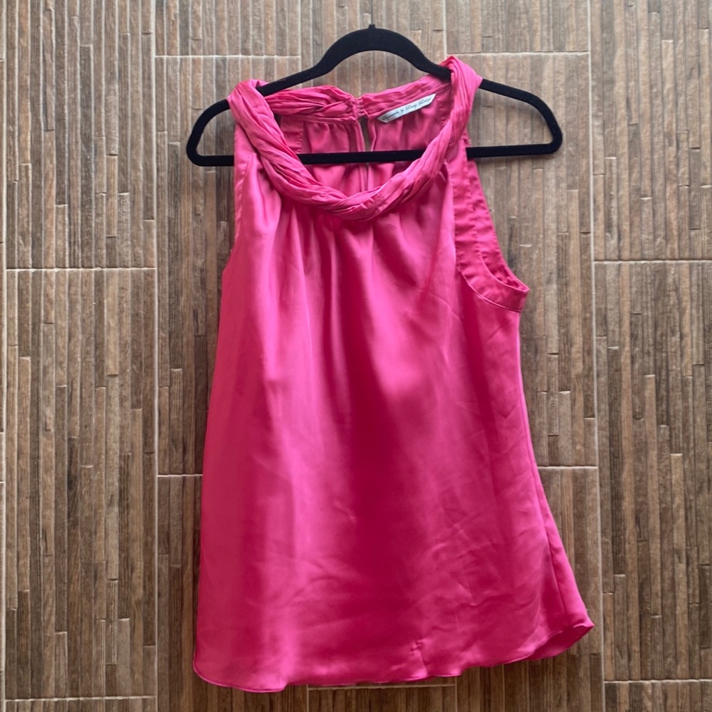 Pink sleeveless satin blouse